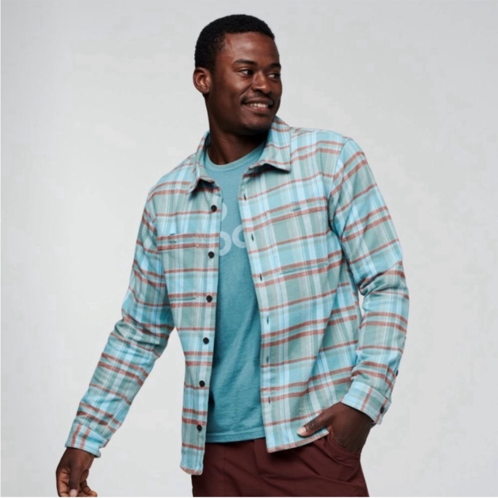 Cotopaxi Men's Mero Organic Flannel Shirt Bluegrass Plaid Size Medium Outdoors